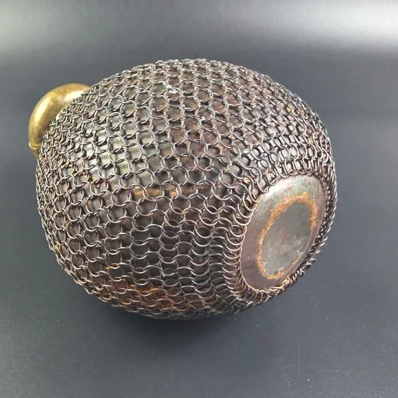 Antique French Brass and Metal Chain Vase – 10" Tall - Picture 5 of 9